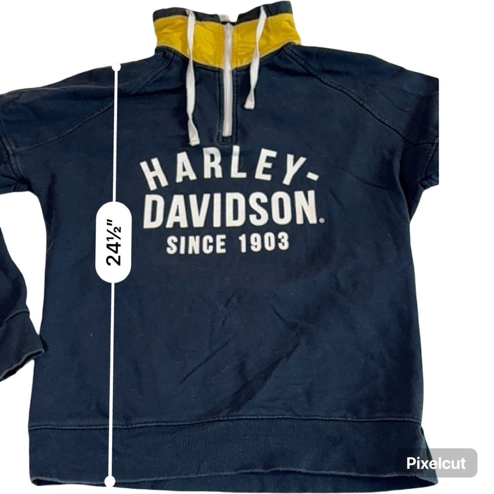 Harley-Davidson Mens Slim Fit Quarter Zip Sweatshirt Navy Blue Yellow Medium - Picture 2 of 6